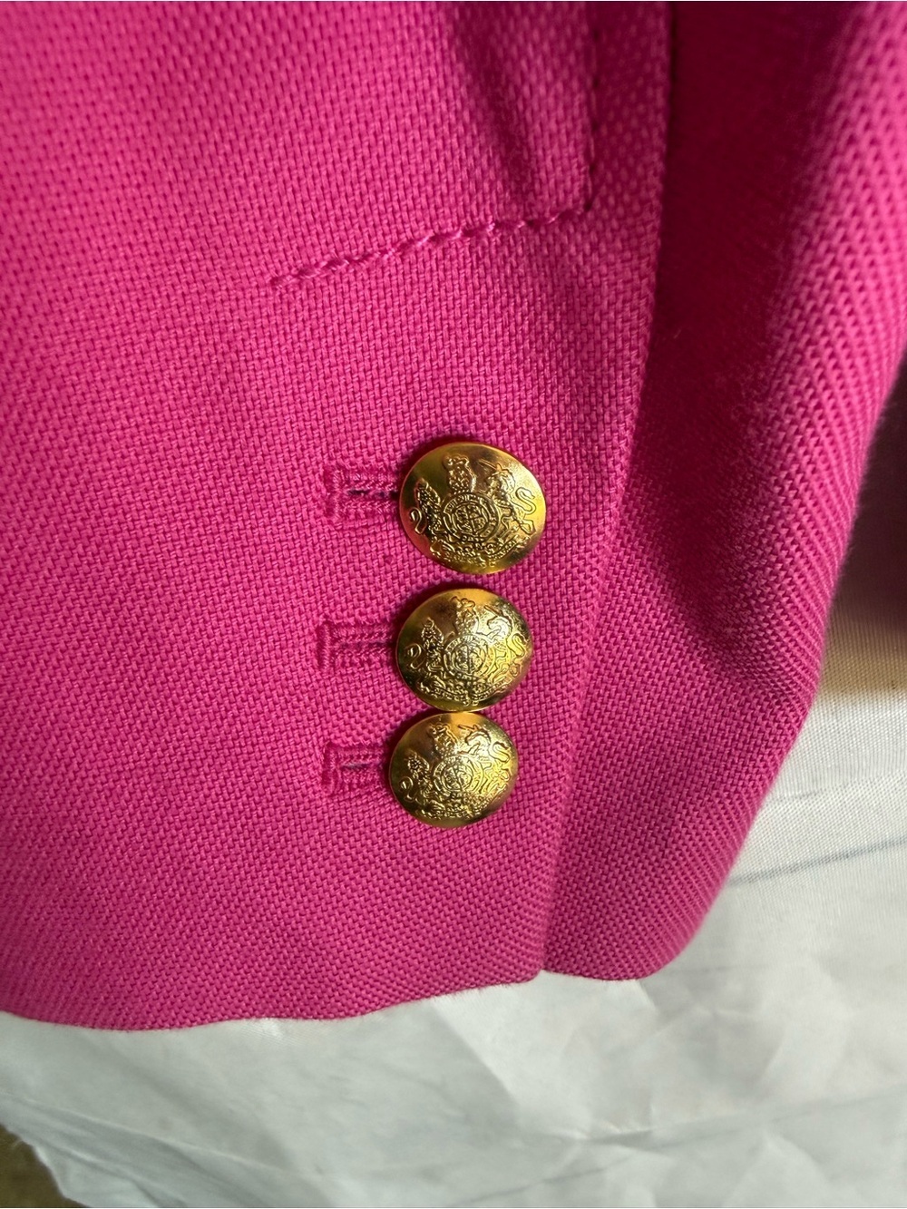 Banana Republic pink blazer with gold button, striped interior lining Petite - Picture 9 of 16